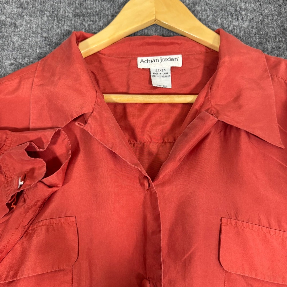 Adrian Jordan Silk Button Down Blouse Women 22/24 Red 100% Silk GUC
